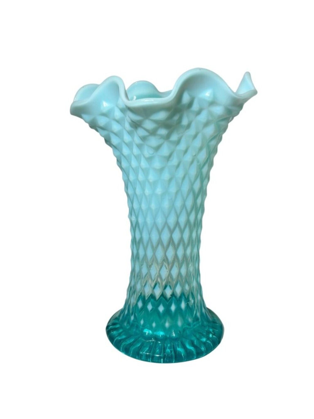 Vintage Northwood Swung Vase Diamond Point Aqua Blue Opalescent 7.5" - Picture 4 of 5